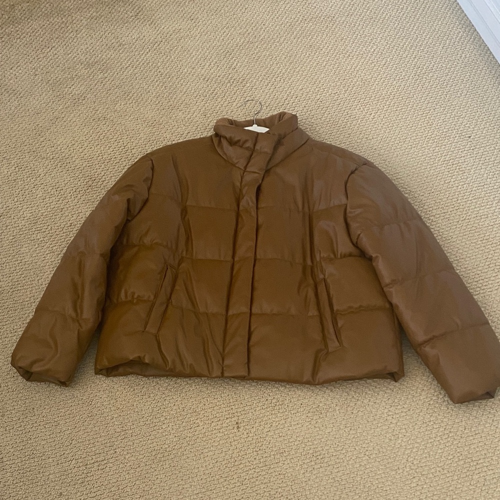 Gap faux leather puffer jacket